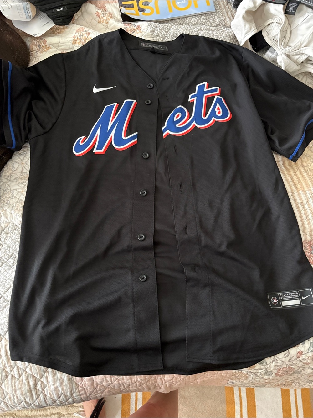 Nike Black MLB Engineered Button-Up Jersey with White Accents